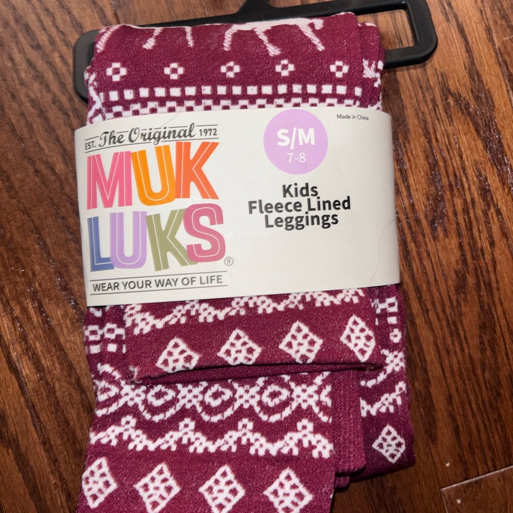 Muk Luks Kids Fleece Lined Leggings - Burgundy